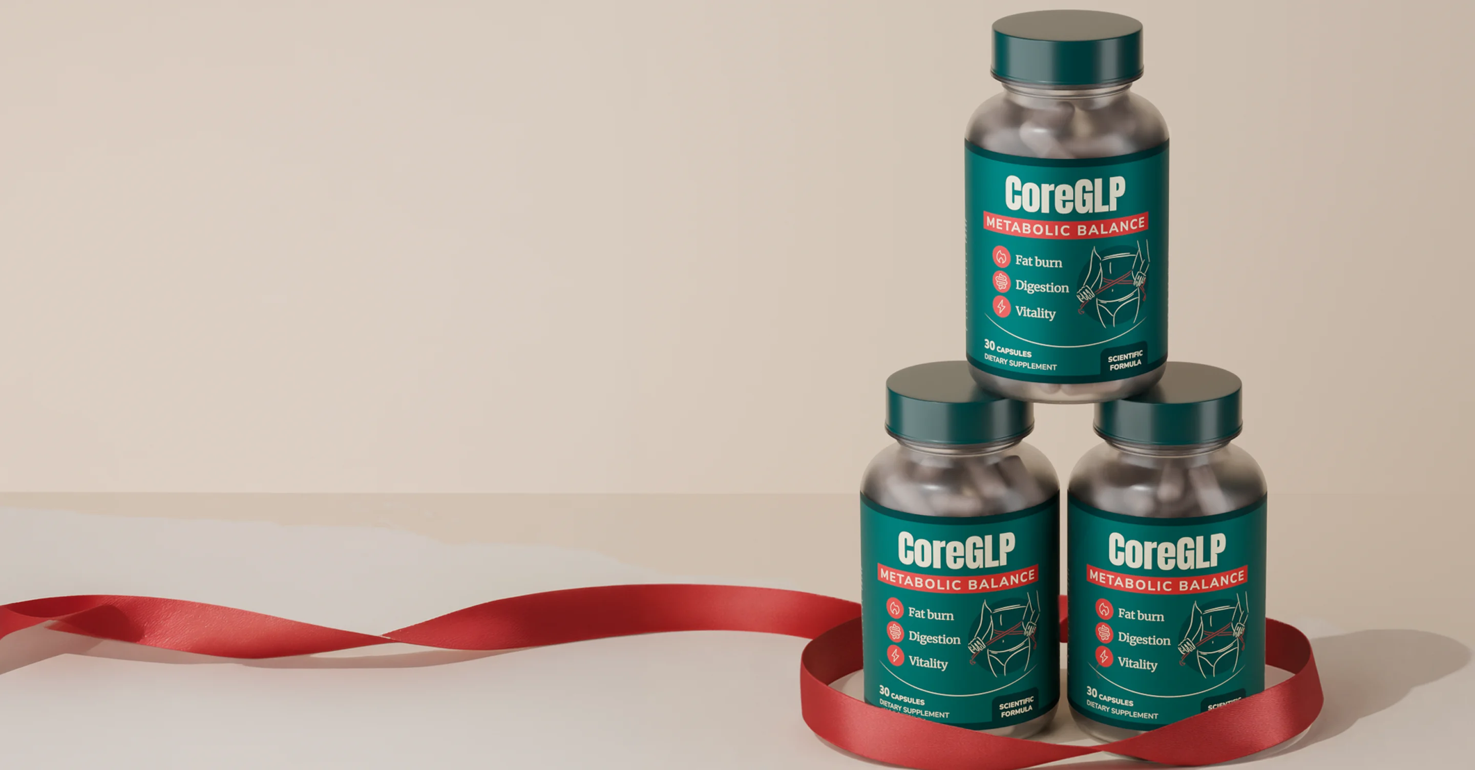 Drei Flaschen CoreGLP Metabolic Balance gestapelt